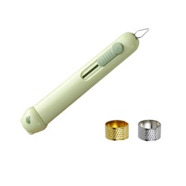 PODOEIL Automatic Needle Threader with 2pcs Sewing Thimble, 3 in 1 Needle Threaders with Needle Storage, Seam Ripper Needle Threaders for Hand Sewing, Crafting, Knitting (Green)