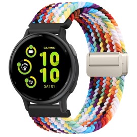 Braided Nylon Band Compatible With Garmin Vivoactive 5/Vivoactive 6/Vivoactive 3 Watch Bands, 20mm Soft Stretchy Replacement Strap for Garmin Venu/Venu Sq/Vivomove/Forerunner 55/158/165/245/645 (Rainbow)