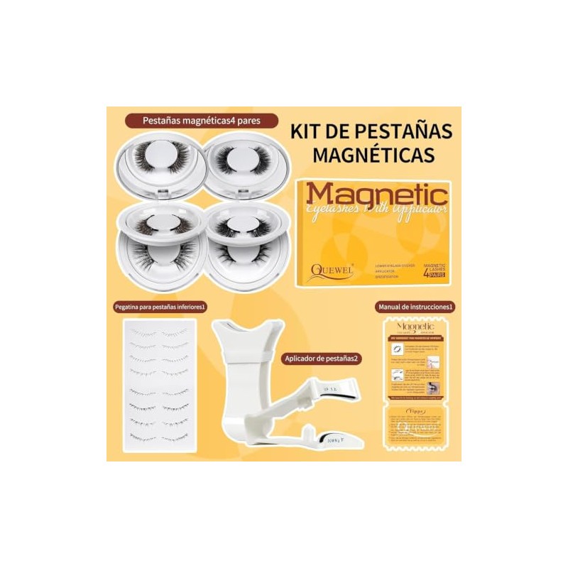 Pestañas Magnéticas QUEWEL, 4 pares, pestañas postizas magneticas