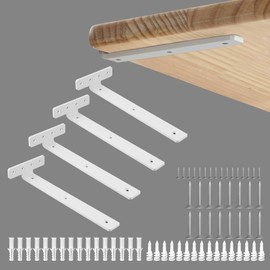 Alise White Shelf Brackets 10 Inch,Heavy Duty Floating Shelf Bracket Mounting Brackets,Hidden L Brackets for Shelves,Metal Decorative Shelf Brackets Wall Shelf Supports Brackets DIY,Pack of 4