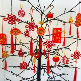 Winlyn 106 Pcs Chinese New Year Decorations - Hanging Good Luck Ornaments, Red Lanterns, Festive Tree Ornaments, Paper Fans for Asian Lunar New Year 2025 Year of The Snake Party Decor