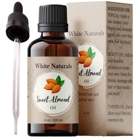 White Naturals- Aceite de almendras dulces para el cuidado del cabello y la piel, 100 puro, natural, prensado en frío, sin hexano, para rostro,