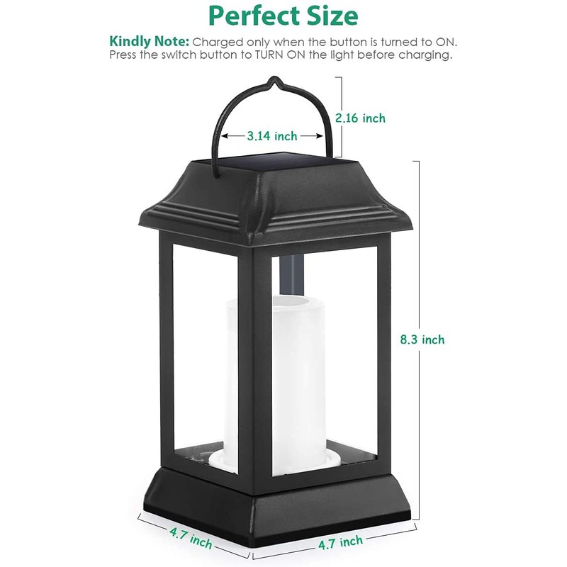 TomCare Solar Lights Metal Flickering Flame Solar Lantern Outdoor Hanging