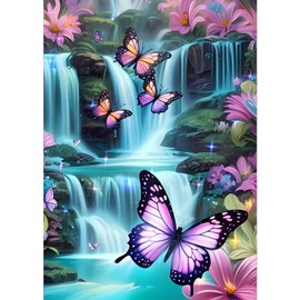 NAIMOER Waterfall Diamond Painting Kits for Adults, DIY 5D Diamond Painting Butterfly, Full Drill Diamond Art Kits Perfect for Relaxation and Home Wall Decor 30x40cm