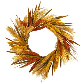 Nearly Natural 25 in. Sorghum Harvest Artificial Wreaths, Yellow
