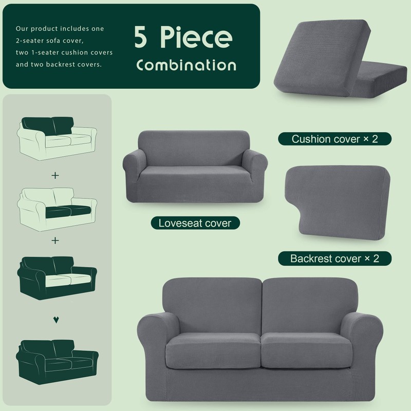 CHUN YI 5 Piece Loveseat Covers, Stretch Couch Covers for
