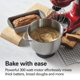 Hamilton Beach Electric Stand Mixer, 4 Quarts, Dough Hook, Flat Beater Attachments, Splash Guard 7 Speeds with Whisk, Red