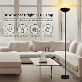BoostArea Dimmable Floor Lamp,30W 3000LM Super Bright LED Torchiere Standing Lamp with Remote & Touch Control,71 in Tall Pole Sky Modern Floor Lamps for Living Room Bedroom Office,2700k-6500k,Black