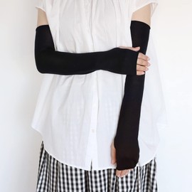 HASEGAWA Large Silk UV Protection Arm Cover [Made in Japan] Sunburn Protection Length 52cm Fingertip Free, Black