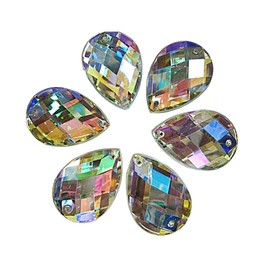 100 Pieces Rhinestones for Sew-On Crystal AB Glitter Stones for Sew-On Drops Set, 14 x 10 mm, Acrylic Stones Crystal Flatback for Garment Crafts Clothing and Bag Decoration, Acrylic, No Gemstone