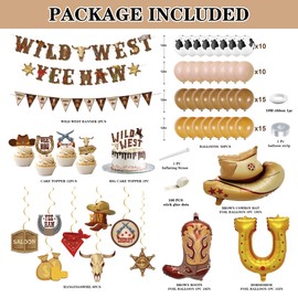 Western Party Decorations - 120PCS cowboy party decorations, Swirls Wild West Banners, Cowboy Boot and Hat Balloons,rodeo party Hanging Swirls for Boys Birthday Western Baby Shower Party Decor