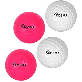 Kosma Set of 4 Dimple Hockey Ball | Outdoor Sports Practice Training Balls (2 Pink, 2 White)