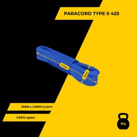 EdcX 3 mm Nylon Paracord 425 (15, 30, 50 and 100m) – 3 mm Type II, 100% Nylon Rope, 3 Strand Rope, 3 mm Nylon Rope in Many Colors (Blue, 15 m)