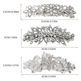 FUIPVGI 3 Pcs Rhinestone Diamante Hair Clips, Wedding Hair Accessories for Women, Silver Sparkly Pearl Hair Pins, Vintage Flower Hair Barrette Hair Slides, Hair Jewellery for Wedding Party (Silver)