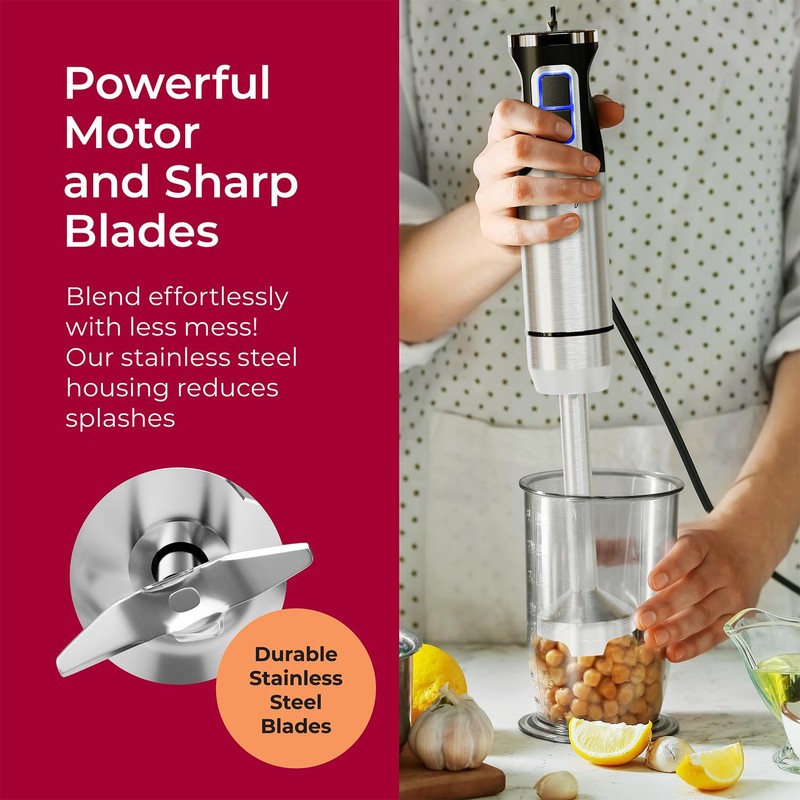 MuellerLiving Ultra-Stick Immersion Hand Blender, 500W Heavy Duty Motor, 8-Speed