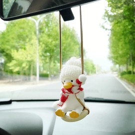 RanSao Swinging Duck Car Hanging Ornament, Car Duck Decor, Car Decorations Interior for Women, Car Rear View Mirror Accessories for Teens(009)
