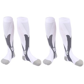 Bcurb Graduated Compression Socks (2 Pair) Men Women Support Recovery Stockings (White/Gray/Black, Large/X-Large)