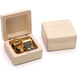 Mini Wooden Music Box 18 Note Wind Up Music Box Wooden Music Box with Gold Plated Movement (Maple, Canon)