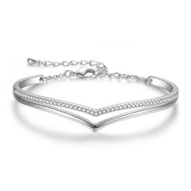 Praelinos Minimalistic Bracelet for Women White Gold Plated Charm Bangle Silver Tone 5A Cubic Zirconia Jewellery Mother's Day Christmas Birthday Gift for Mum Women Girlfriend Wife Girl Her