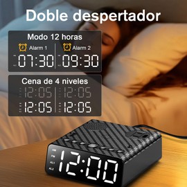 Reloj Despertador Cargador,Despertador Cargador Con 1 Puertos Ac Y 2 Puertos Usb,Reloj Despertador Digital Con Temporizador,4 Niveles De Brillo,Función De Repetición Y Fm Modos Para Dormitorio,Oficina