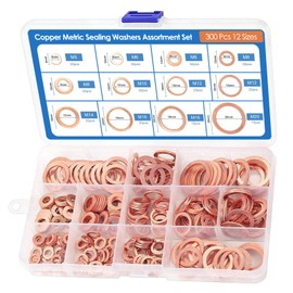 Copper Rings Assortment Set, 300 Pieces Copper Sealing Rings Assortment Flat Washers, Copper Washers Copper Metric Sealing Washers for Automobiles, Ships, Generators, Machines Devices (M5-M20)