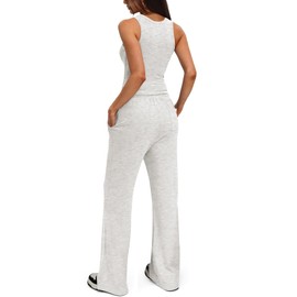 Darong Women's 2 Piece Outfits 2025 Tank Top And Long Pants Lounge Sets Tracksuit 9054A White Grey XS