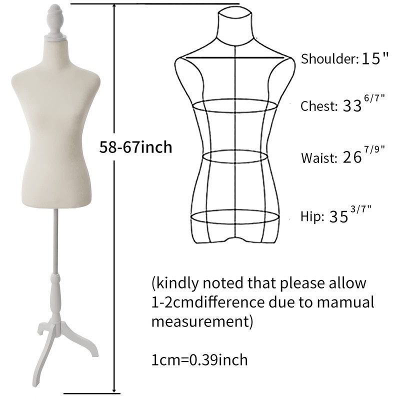 Female Dress Form Mannequin Torso Body with Adjustable Tripod Stand