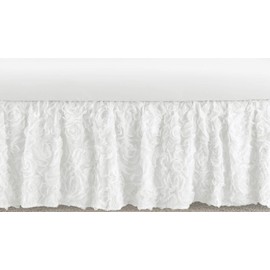 Sweet Jojo Designs White Floral Rose Girl Baby Nursery Crib Bed Skirt Dust Ruffle - Solid Flower Luxurious Elegant Princess Vintage Boho Shabby Chic Luxury Glam High End Roses