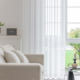 Helweet Sheer Curtains, Voile Curtains, Net Curtain, White Curtains, Suitable for Bedroom, Living Room, Dining Room, Office Decoration, Suitable for Most Decoration Styles, 140 x 260cm