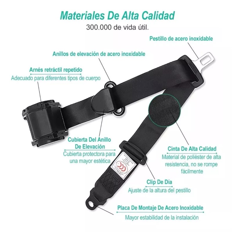 ZHX Cinturón De Seguridad De 3 Puntos Universal Retráctil 2pzs