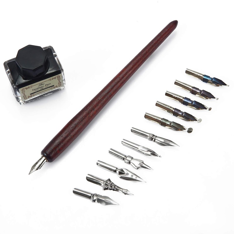 Calligraphy Pen Set Wooden Fountain Pen Writing Case with 11