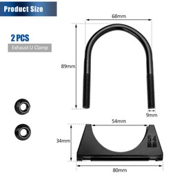 Krtopo 2PCS 54mm Exhaust Clamp Heavy Duty U Bolt Muffler Clamp Saddle Type Universal Stainless Steel Thickened Black for Car Exhaust Muffler Pipe Tail Pipe Connection (Fit 54mm OD Tube)