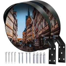 CNQLIS 12 Inch Convex Mirror Outdoor with Adjustable Wall Fixing Bracket,Blindspot Traffic Mirror for Driveway Garage Park Outdoor Wide Angle View Curved Security Blind Spot Mirrors（2Pcs）