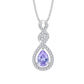 Aprila Women Infinity Necklace 925 Sterling Silver Twist Teardrop Pendant with Chain 5A Cubic Zirconia June Birthstone Alexandrite Color Jewelry for Her
