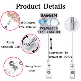 Baggin Prevents Toe Taggin Funny Badge Reel Retractable for Nurse ER EMT Respiratory Therapist Anesthesia Nursing Badge Holder Doctor Badge Clip CNA RN LPN Medical Fun ID Card Accessories for Work