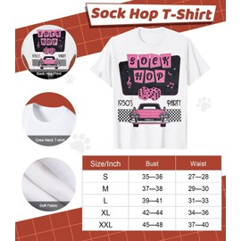 VillbeCoser 10 Pcs Sock Hop Outfits Women, 1950s Poodle Skirts, T-Shirt with 50s Accessories Socks Scarf Headband Belt Earring (BlackDots-L)