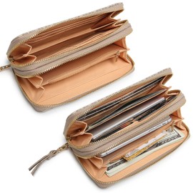 MKP COLLECTION Womens Fashion Double Zip Around Wallet Long Purse Credit Card Holder Bifold Ladies Cluth Wristlet Wrist Strap