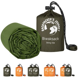 NEW: Backpacker's Journey Bivvy Bag, Ultralight and Waterproof Emergency Sleeping Bag Ideal for Camping, Hiking and Adventures (Green Set of 2)