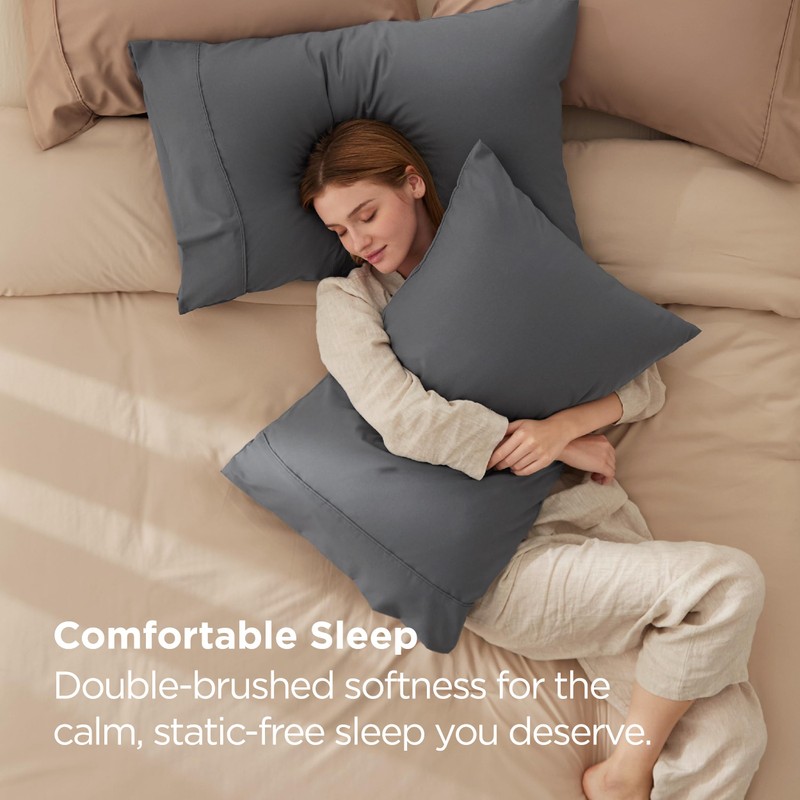 Bedsure Pillow Cases Queen Set of 2 - Dark Grey