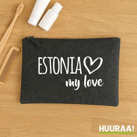 Huuraa Kulturbeutel Estonia My Love Geschenk 1 Liter Charcoal Filz Estonia Geschenkidee
