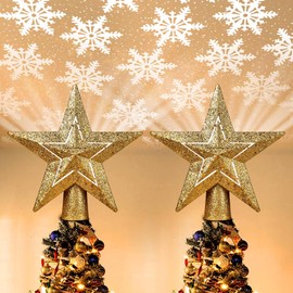 Yescom 2 Pack Christmas Tree Topper Star Electric Big,Plastic 3D Snowflake Rotating Projector,LED Lights,Golden Star Xmas Party Holiday Decorations