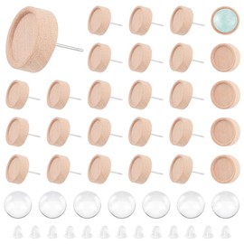UNICRAFTALE Set of 30 Cabochon Blanks Earrings Make Your Own Set for Dome-Shaped Stud Earrings BurlyWood Accessories for Making Stud Earrings with Cabochons for Making DIY Earring Jewellery