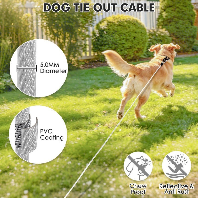 Duckygoo Dog Tie Out Cable & Stake with Lock-Cap, Heavy