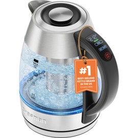 CHEFMAN Lightning High-Powered Electric Kettle, 1.8L 1750W, Rapid Boil 2 Cups in 2 Minutes, BPA Free Cordless Tea Kettle with Digital Temperature Control and 1-Hour Keep Hot – Stainless Steel