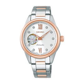 Seiko Selection Women's Mechanical Open Heart Model, Dial: White/Case: Silver & Pink Gold, Bracelet Type