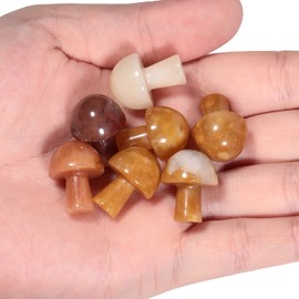 Lovionus89 Pack of 7 Crystal Mushroom Sculpture Stone Statue Figurine, Hand Carved Gemstone Mushrooms Craft Healing Chakra Decor, Yellow Jade