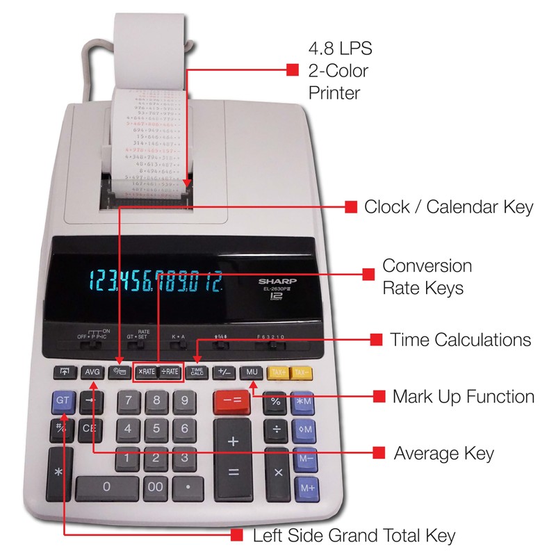 EL2630PIII Two-Color Printing Calculator, Black/Red Print, 4.8 Lines/Sec