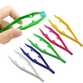 Haikole Plastic Tweezers, 5Pcs Plastic Tweezers for Kids,Craft Tweezers for DIY Craft Jewelry Making Family School Beading Project (A-White, Pink, Blue, Yellow, Green)