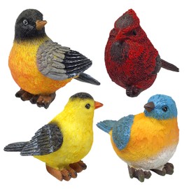 BANBERRY DESIGNS Songbirds Garden Figures - Cardinal, Bluebird, Goldfinch & Robin - Decorative Birds for Home. Decorations Crafting -Spring Décor - Each Measures 3.75W X 3" H
