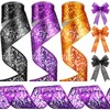 3 Rolls Purple Black Orange Glitter Mesh Wired Ribbon Halloween
